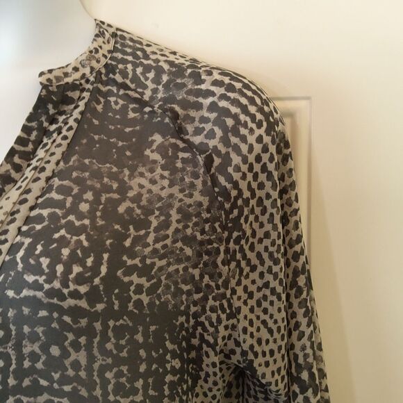 a. n. a charcoal gray and off white animal print 3/4 sleeve semi sheer blouse - Picture 5 of 12